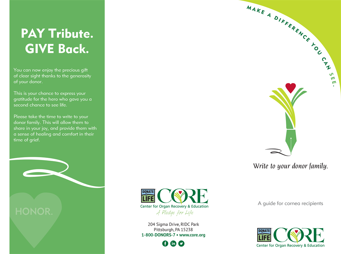 Show details for Writing to Donor Family - Cornea