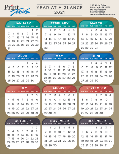 Show details for Print Tech Year at a Glance 2021 Calendar