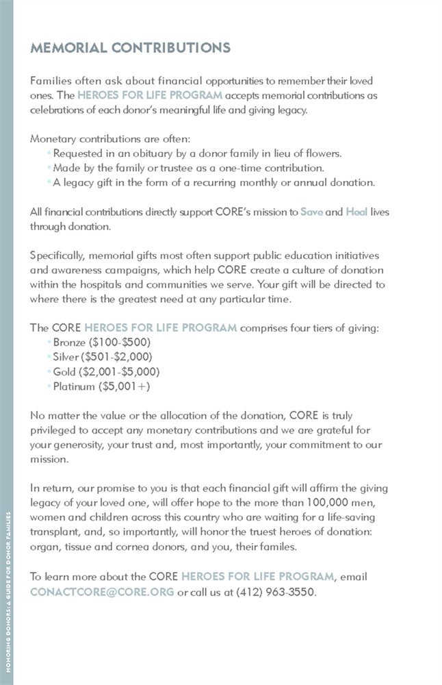 Show details for Honoring Donors a Guide for Donor Families